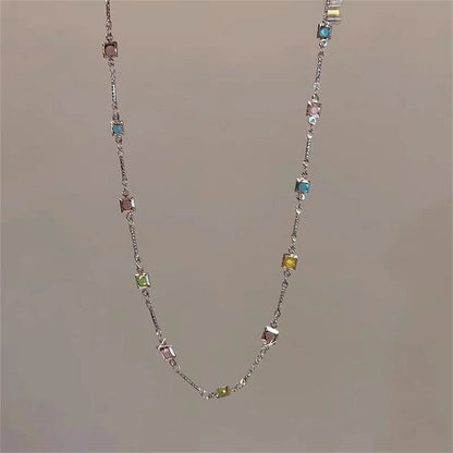 Rainbow Crystal Gemstone Retro Choker Colored Zircon Necklace For Women Simple Clavicle Chain Jewelry Fashion Wear Accessories