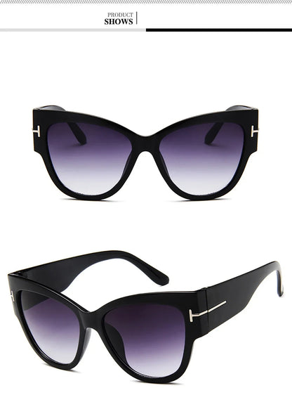 New Brand Sunglasses Women Luxury Designer T Fashion Black Cat Eye Oversized Sunglasses Female Gradient SunGlasses Oculos 2024
