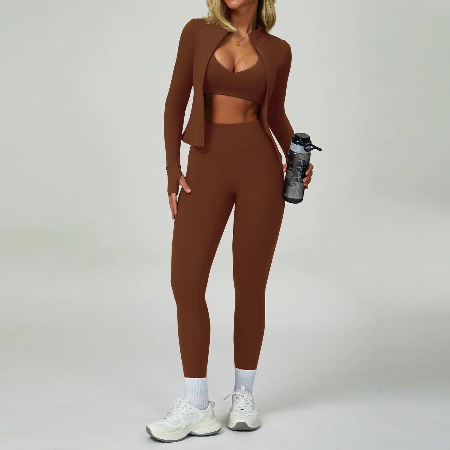 2PCS Yoga Clothing Set Women's High Waisted Leggings 3 Piece Fitness Suit Coat Jacket Exercise Wear Fitness Workout Underwear ﻿