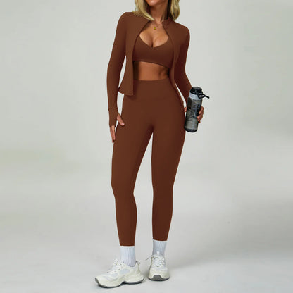 2PCS Yoga Clothing Set Women's High Waisted Leggings 3 Piece Fitness Suit Coat Jacket Exercise Wear Fitness Workout Underwear ﻿