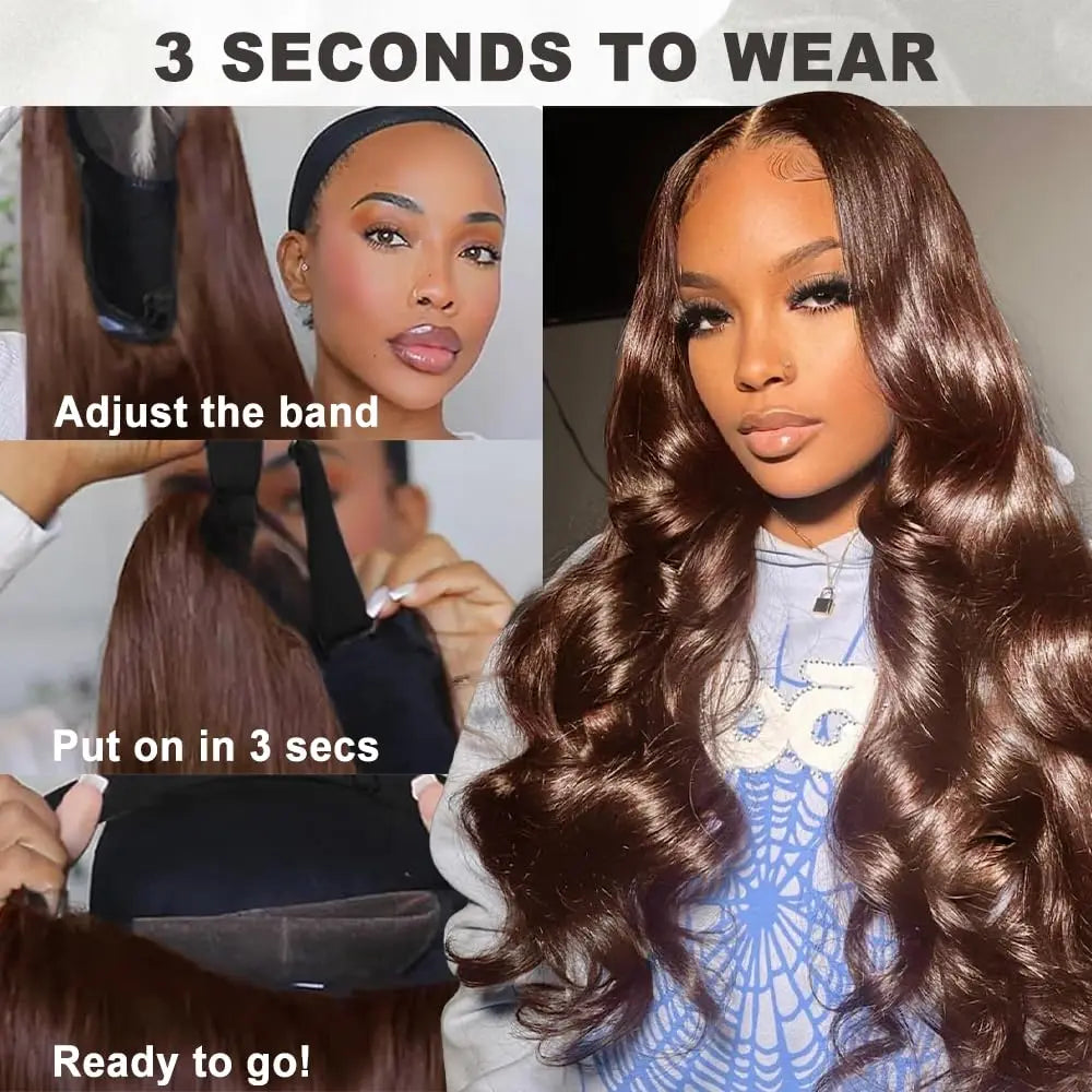 Chocolate Brown Glueless Wigs Human Hair Transparent 13x4 HD Lace Frontal Wig Ready To Wear And Go Body Wave Lace Front Wig