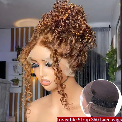 200 Density Invisible Strap Highlight 360 Full Hd Lace Front Wig Honey Blonde Deep Wave Frontal Wig Glueless Wig Human Hair