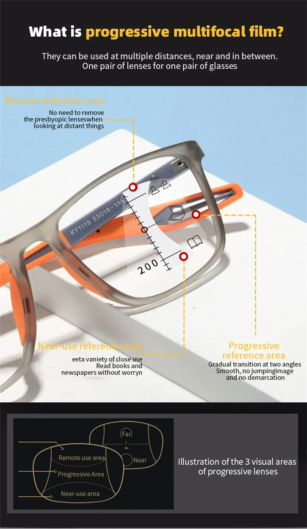 New Trendy TR90 Photochromic Multifocal Reading Glasses 3 in 1 Outdoor Bifocal Sunglasses Sports Anti Blue Near Far Eyeglasses