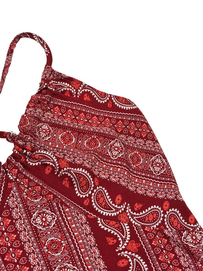 Women's Summer Ethnic Pattern Backless Split Thigh Dress Ladies Summer Clothes Boho Fashion Frill Trim Long Dress for Beach
