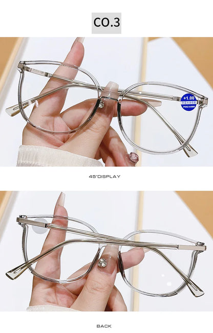 KLASSNUM Women Trendy Large Reading Glasses With Glitter Frame  Magnifing Transparent Glasses Plus Eyewear +1.0+1.5+2.0+2.5+3.0