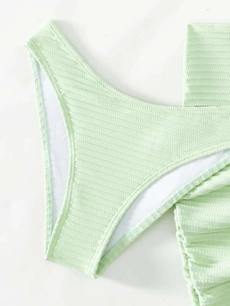 2025 Solid Halter String 3 Piece Bikini String Skirt Swimsuit Women Swimwear Female Bather Bathing Swimming Swim Suit Beachwear