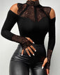 Sexy TeeContrast Lace Cutout Long Sleeve Top ew ashion woman shirt 2022 autumn winter spring blouses female clothing  outfits