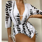 Sexy Print Bikini Set Three Piece Swimming Suits Bathing Suit Woman Beachwear High Waist Drawstring Swimsuit Women Swimwear