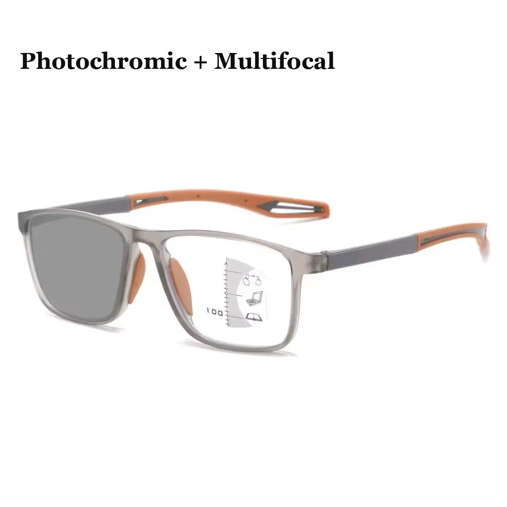 New Trendy TR90 Photochromic Multifocal Reading Glasses 3 in 1 Outdoor Bifocal Sunglasses Sports Anti Blue Near Far Eyeglasses