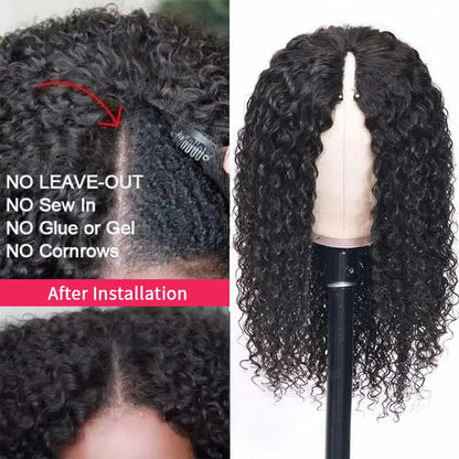 V Part Curly Wig Human Hair No Leave Out No Glue Brazilian Deep Curly Wave Human Hair Wigs for Women 220% Density