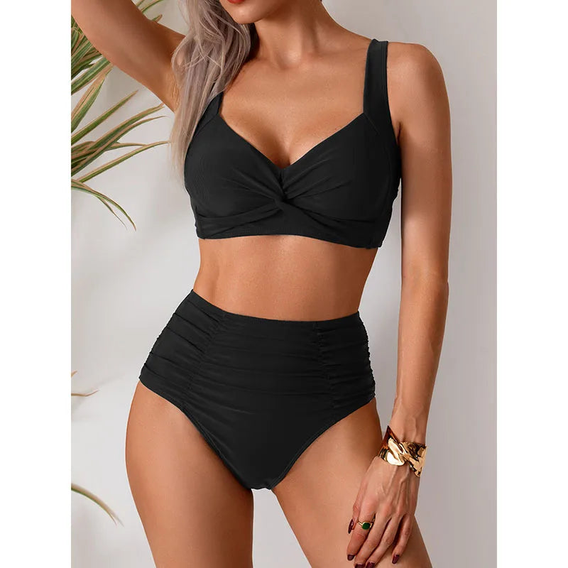 High Waist Sexy Bikini Set Biquini Swimwear Women Two Pieces Swimsuit  Beachwear V-Neck Bathing Suits Female