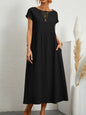 Women Vintage Solid Dress 2025 Summer Elegant O Neck Short Sleeve Cotton Linen Dresses Female Casual Loose Sundress Long Dress