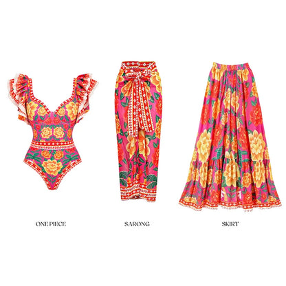 Women Print Ruffle One Piece Swimsuit Off The Shoulder Swimwear Women Sexy Swimsuit Deep-V Bathing Suits Beach Wear Swim Suit