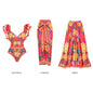 Women Print Ruffle One Piece Swimsuit Off The Shoulder Swimwear Women Sexy Swimsuit Deep-V Bathing Suits Beach Wear Swim Suit