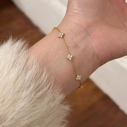 New Stainless Steel Zircon Necklaces for Women 18K Gold Plated Four Leaf Grass Collar Chain Necklace Luxury Jewelry Gift