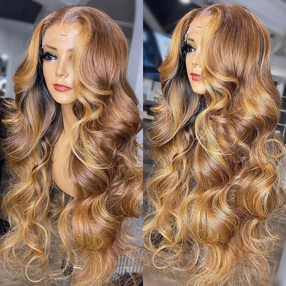 13x6 Highlight Lace Frontal Wig Human Hair Body Wave Ombre Colored Honey Blonde Lace Front Human Hair Wigs For Women Pre Plucked