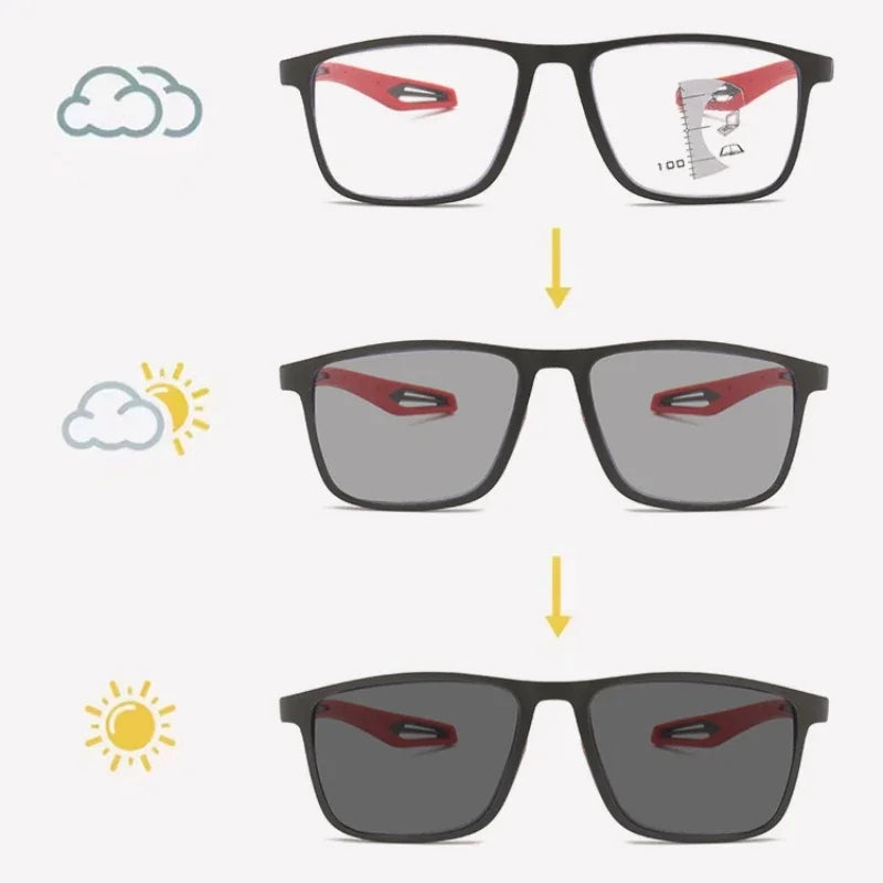 New Trendy TR90 Photochromic Multifocal Reading Glasses 3 in 1 Outdoor Bifocal Sunglasses Sports Anti Blue Near Far Eyeglasses