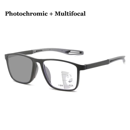 New Trendy TR90 Photochromic Multifocal Reading Glasses 3 in 1 Outdoor Bifocal Sunglasses Sports Anti Blue Near Far Eyeglasses