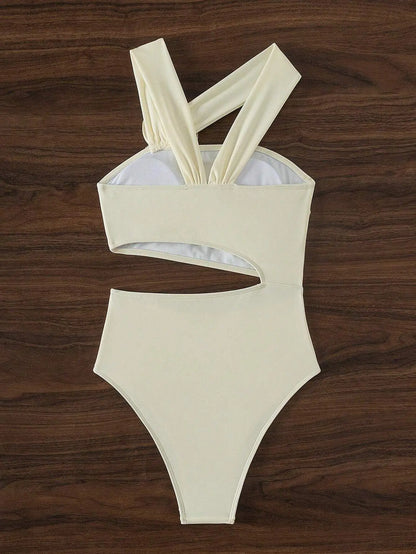 Vigoashely Solid 2025 One-shoulder Swimwear Women Sexy Push UP Hollow One Piece Swimsuit Monokini Summer Beach Lady Bathing Suit