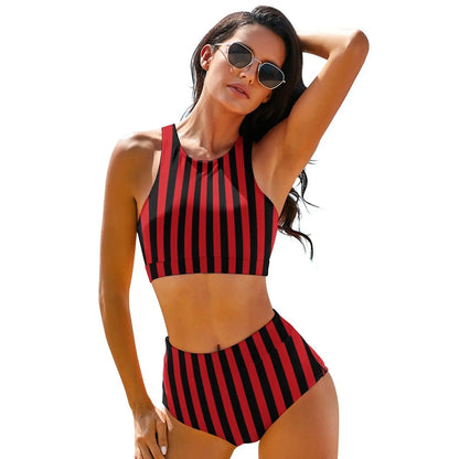 Classic Striped Vintage Bikini Set Horizontal Black Stripes Bikini Swimsuit Sexy High Waist Swimwear Bath Print Feminine Bikinis