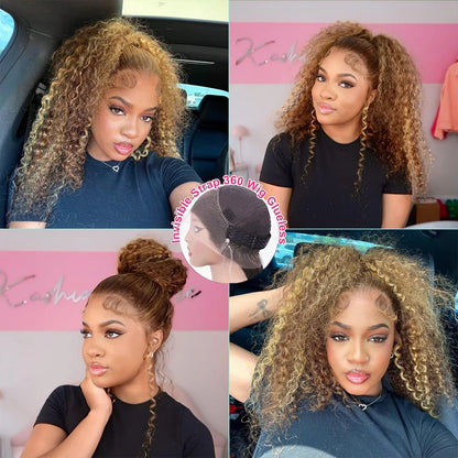 200 Density Invisible Strap Highlight 360 Full Hd Lace Front Wig Honey Blonde Deep Wave Frontal Wig Glueless Wig Human Hair