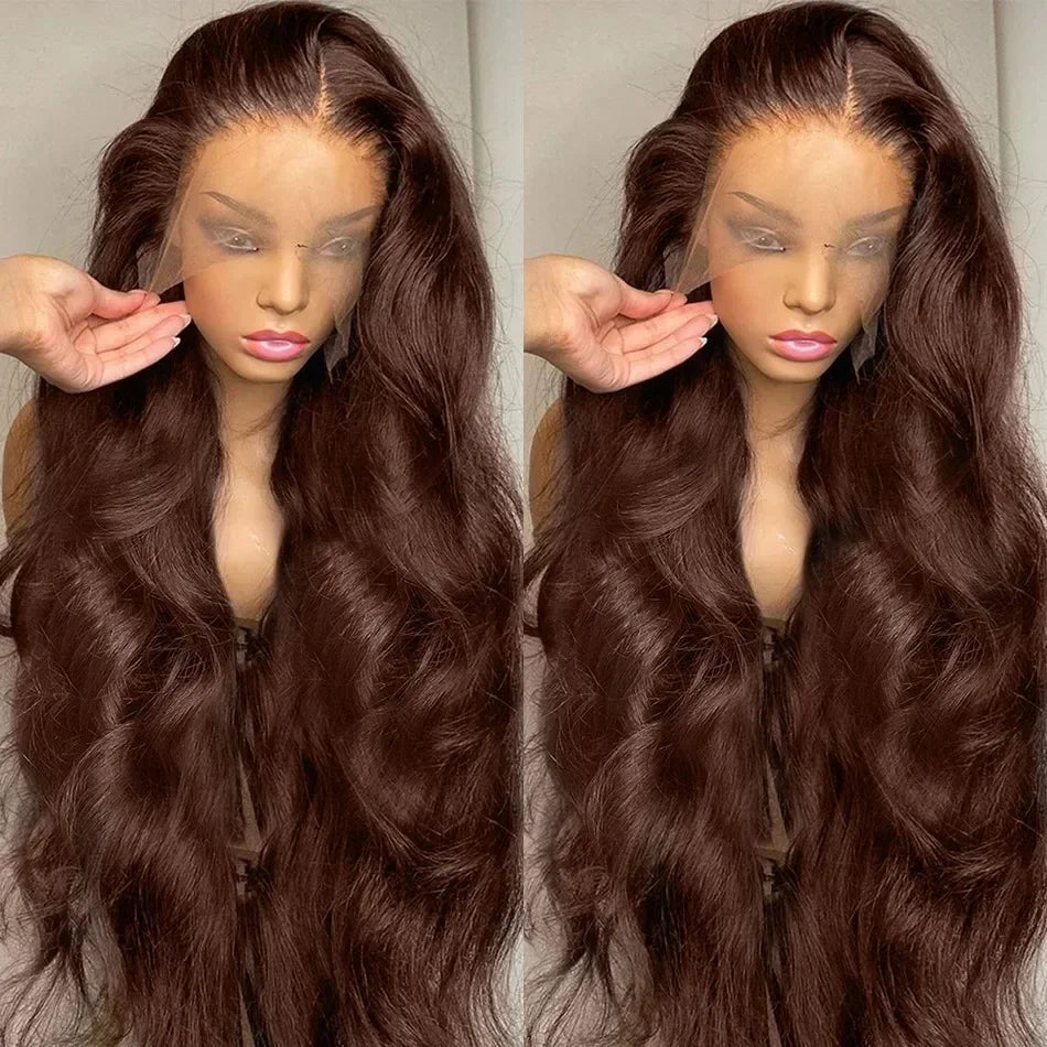 Chocolate Brown Glueless Wigs Human Hair Transparent 13x4 HD Lace Frontal Wig Ready To Wear And Go Body Wave Lace Front Wig