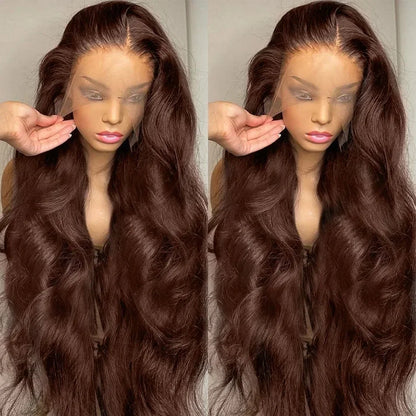 Chocolate Brown Glueless Wigs Human Hair Transparent 13x4 HD Lace Frontal Wig Ready To Wear And Go Body Wave Lace Front Wig