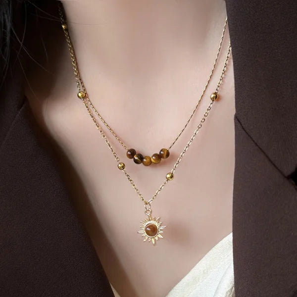 Exaggerated Big Sun Pendant Necklace for Women Trendy Double Layer Snake Bone Chain Necklace Summer Jewelry Accessories
