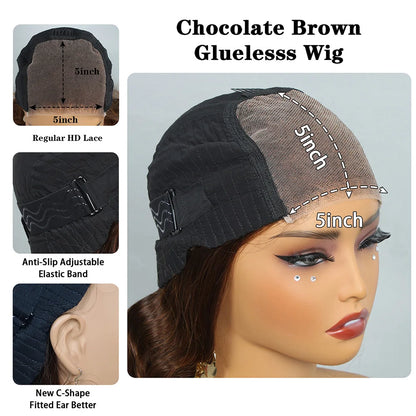 Chocolate Brown Glueless Wigs Human Hair Transparent 13x4 HD Lace Frontal Wig Ready To Wear And Go Body Wave Lace Front Wig