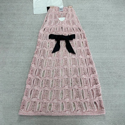 NIGO Women's Spring/Summer V-neck Bow Strap Solid Color Hollow Cotton Sleeveless Dresses #hz1115
