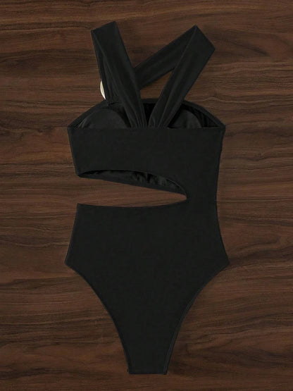 Vigoashely Solid 2025 One-shoulder Swimwear Women Sexy Push UP Hollow One Piece Swimsuit Monokini Summer Beach Lady Bathing Suit