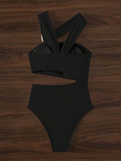 Vigoashely Solid 2025 One-shoulder Swimwear Women Sexy Push UP Hollow One Piece Swimsuit Monokini Summer Beach Lady Bathing Suit