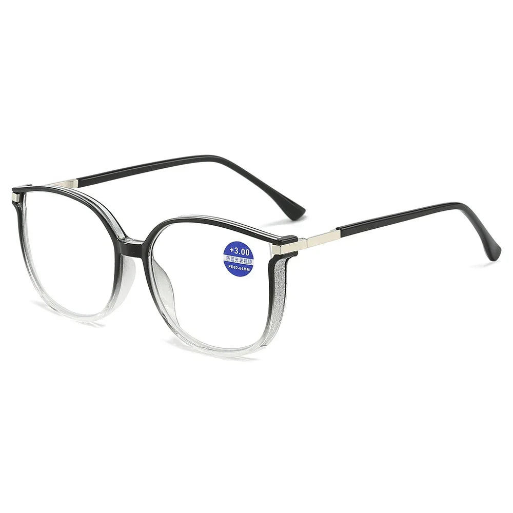 KLASSNUM Women Trendy Large Reading Glasses With Glitter Frame  Magnifing Transparent Glasses Plus Eyewear +1.0+1.5+2.0+2.5+3.0