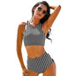 Classic Striped Vintage Bikini Set Horizontal Black Stripes Bikini Swimsuit Sexy High Waist Swimwear Bath Print Feminine Bikinis