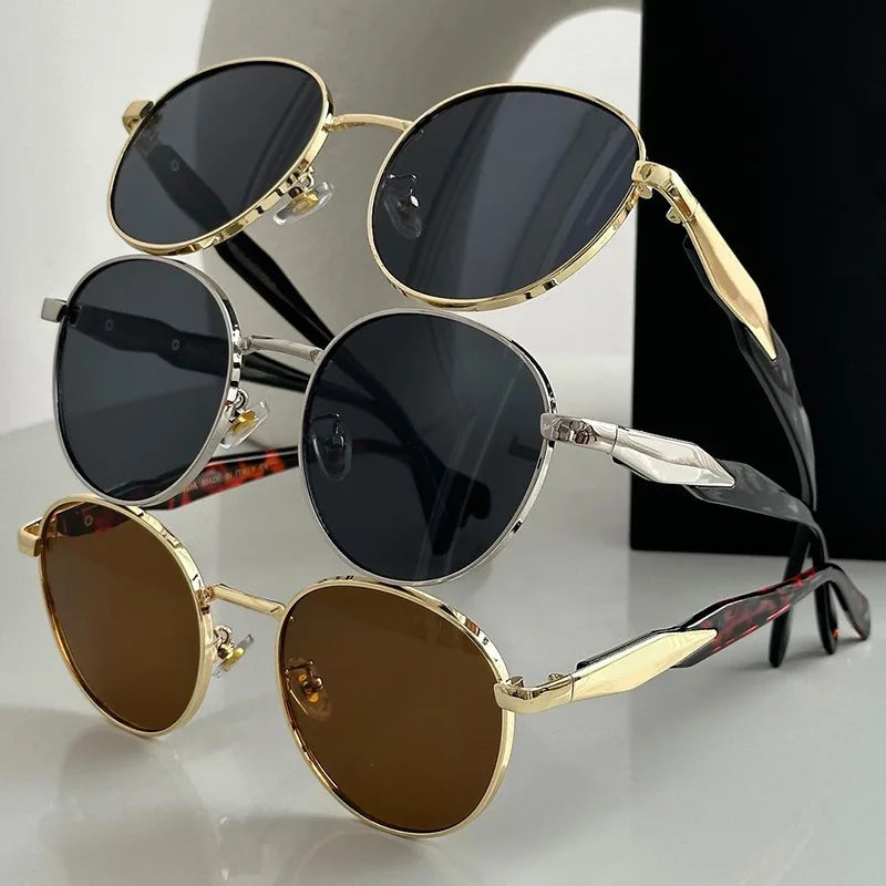 New European And American Circular Sunglasses For Women's Street Photography Metal Sunglasses Trendy Sun Glasses
