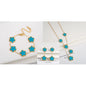 Hot Sale 3Pcs Stainless Steel 18k Gold-Plated Five-Leaf Flower Necklace Earrings Bracelet Jewelry Set For Woman Jewelry Clover