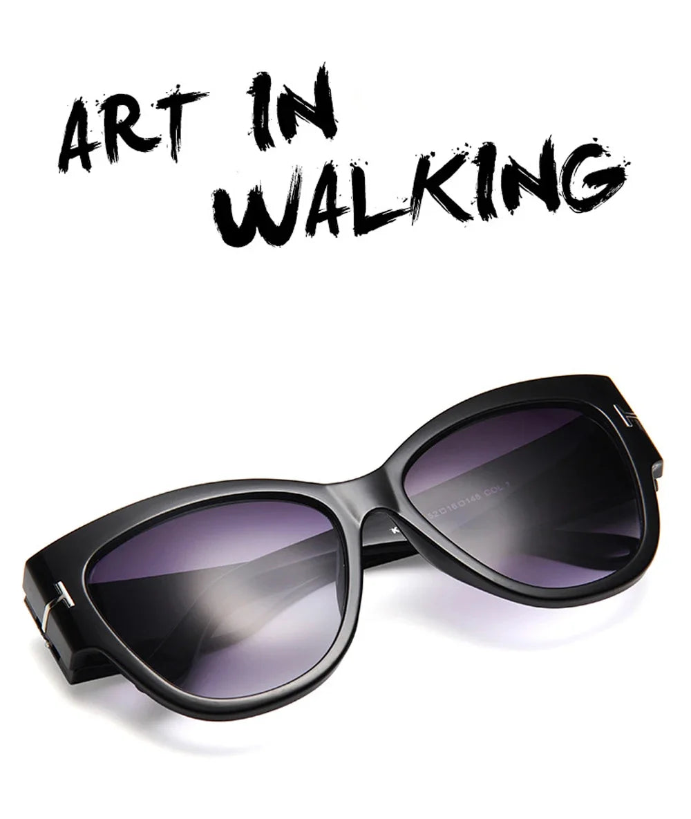New Brand Sunglasses Women Luxury Designer T Fashion Black Cat Eye Oversized Sunglasses Female Gradient SunGlasses Oculos 2024