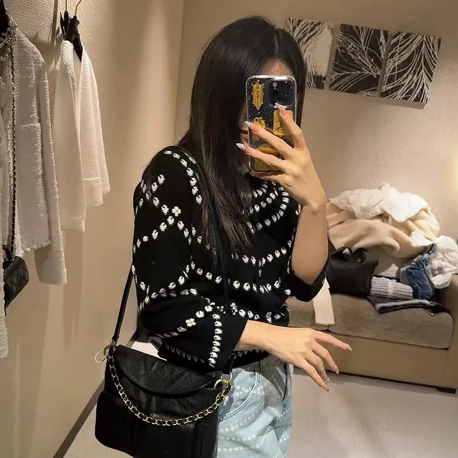NIGO Women's Chain Embroidery Spring, Autumn And Winter Solid Color Long-Sleeved Round Neck Cashmere Cardigan Ngvp #nigo1844