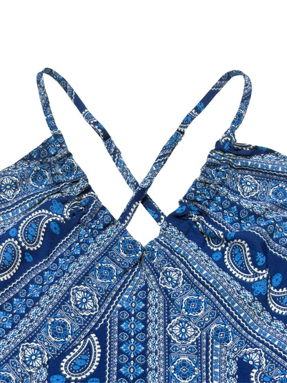 Women's Summer Ethnic Pattern Backless Split Thigh Dress Ladies Summer Clothes Boho Fashion Frill Trim Long Dress for Beach