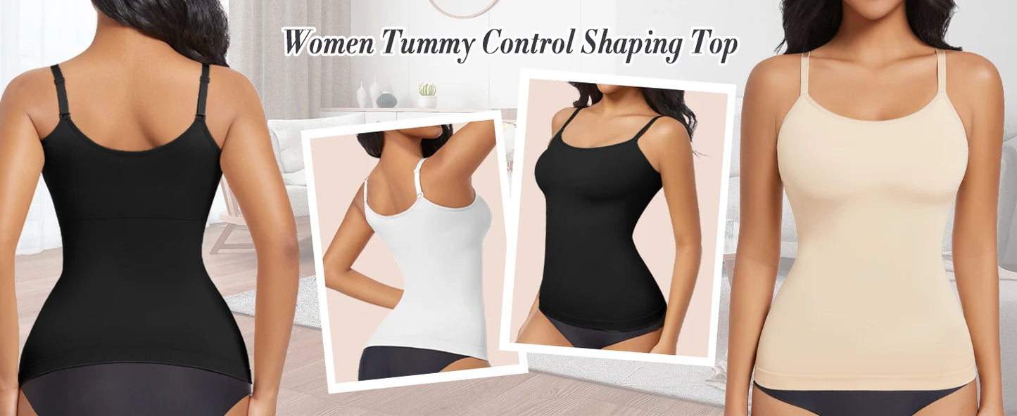 Women Shapewear Top Tummy Control Body Shaper Scoop Neck Compressions Cami Vest mit  Straps Shaping Camisole Shirt Slim Vest