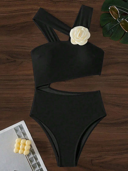 Vigoashely Solid 2025 One-shoulder Swimwear Women Sexy Push UP Hollow One Piece Swimsuit Monokini Summer Beach Lady Bathing Suit