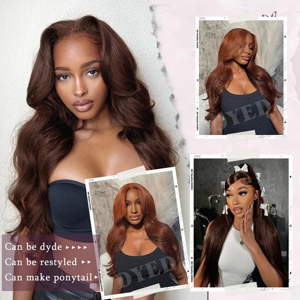 Chocolate Brown Glueless Wigs Human Hair Transparent 13x4 HD Lace Frontal Wig Ready To Wear And Go Body Wave Lace Front Wig