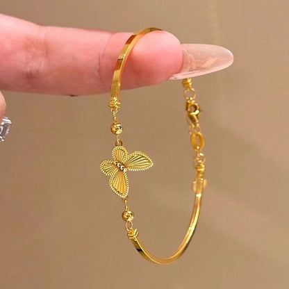 Korean Light Luxury Shiny Zircon Golden Butterfly Bracelet for Women Elegant Bangle Party Banquet Charm Wedding Jewelry Gift