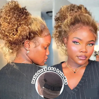 200 Density Invisible Strap Highlight 360 Full Hd Lace Front Wig Honey Blonde Deep Wave Frontal Wig Glueless Wig Human Hair