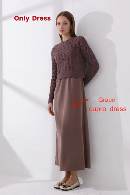 AS 2024 woman clothes short design Cable knitted tops + cupro Adjustable Strap dress ( Ship out in 1 day)