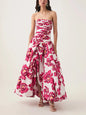 Sexy Strapless Printed Split Deign Long Bubble Dress Women Sleeveless Backless High Waist Patchwork Folds Dresses Evening Party