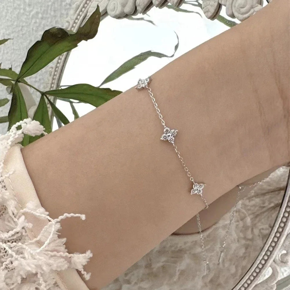 New Stainless Steel Zircon Necklaces for Women 18K Gold Plated Four Leaf Grass Collar Chain Necklace Luxury Jewelry Gift