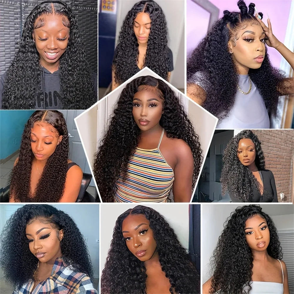 46 44 Inch 13x6 HD Transparent Lace Front Human Hair Wig For Black Women Curly Wig Pre Plucked Deep Wave Water Wave Frontal Wigs