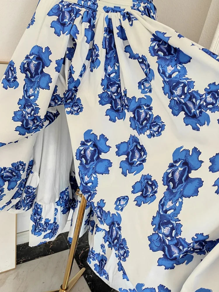 Sexy Strapless Printed Split Deign Long Bubble Dress Women Sleeveless Backless High Waist Patchwork Folds Dresses Evening Party