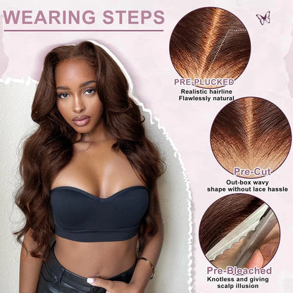 Chocolate Brown Glueless Wigs Human Hair Transparent 13x4 HD Lace Frontal Wig Ready To Wear And Go Body Wave Lace Front Wig